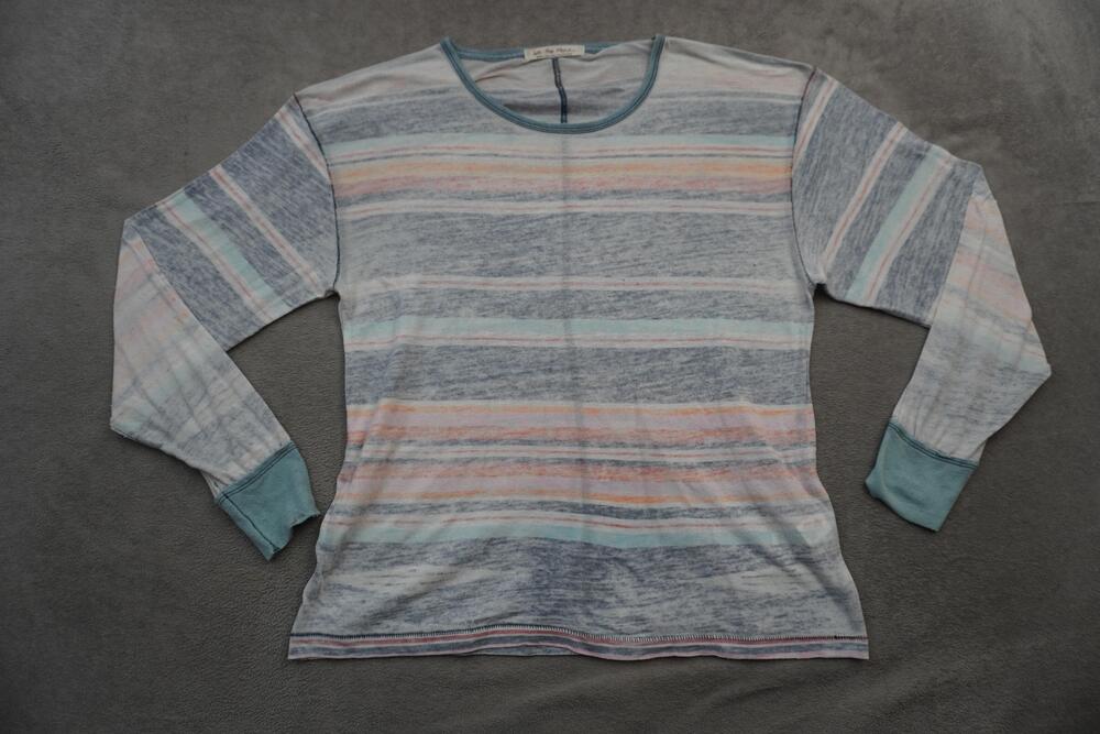 We The Free Nina Stripe Long Sleeve Tee Sz S Multicolor Blue Contrast Trim